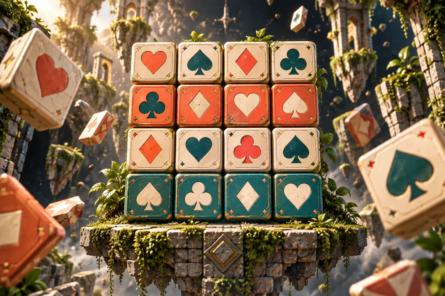 Colourful square playing-card puzzle tiles